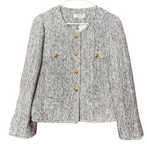 Derek Lam Collective Black White Tweed Herringbone 8 Blazer Business Career Chic